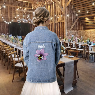Elegant Purple Yellow Flowers Honeycomb Bee Denim Jacket