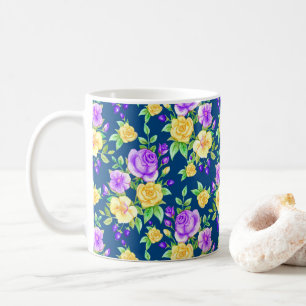 Elegant Purple Yellow Rose Floral Pattern Coffee Mug