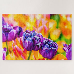 Elegant Purple, Yellow Tulip Flowers Jigsaw Puzzle