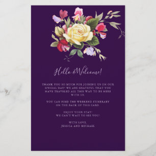 Elegant Purple Yellow Wedding Welcome Itinerary