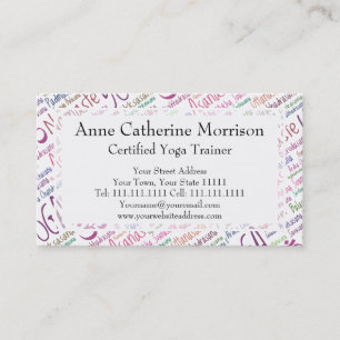 Elegant Purple Yoga Positions Word Cloud Pattern Business Card