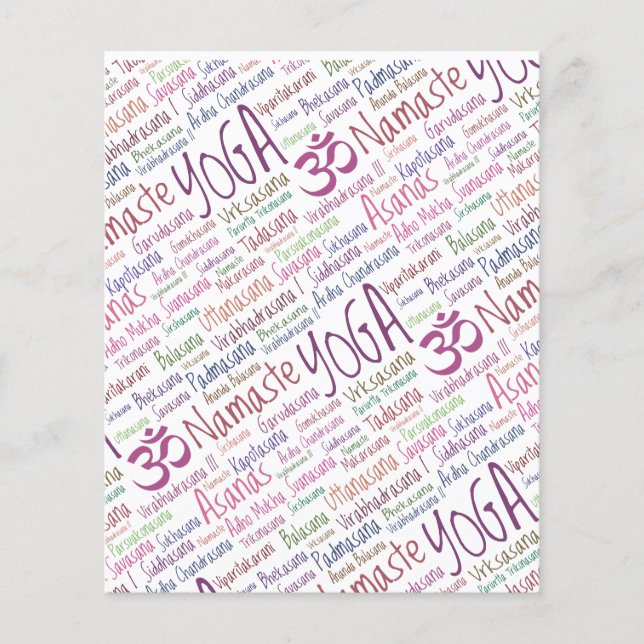 Elegant Purple Yoga Positions Word Cloud Pattern Flyer (Front)