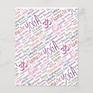 Elegant Purple Yoga Positions Word Cloud Pattern Flyer