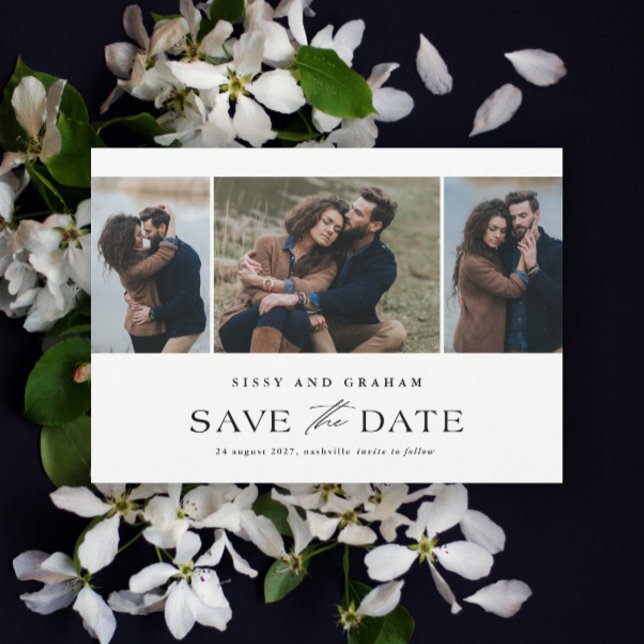 Elegant QR Code 3 Photo Wedding  Save The Date (Elegant QR Code 3 Photo Wedding Save the Date Card.)