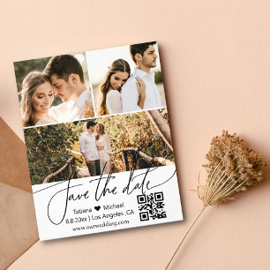 elegant qr code 3 photos collage save the date flyer