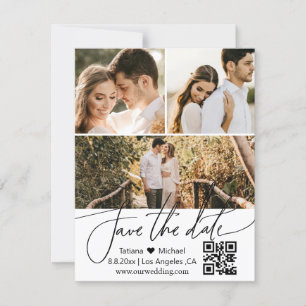 elegant qr code 3 photos collage  save the date  invitation