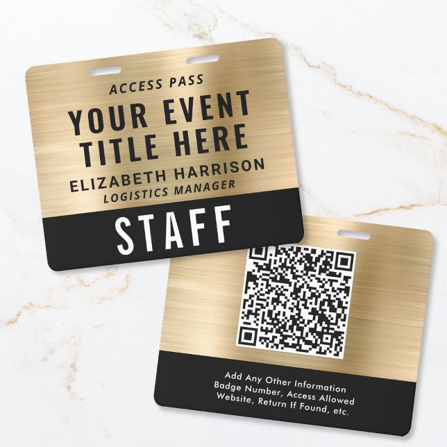 Elegant QR Code Black Gold Event Access Pass ID Badge (Creator Uploaded)