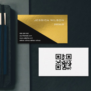Elegant QR code black gold foil business card