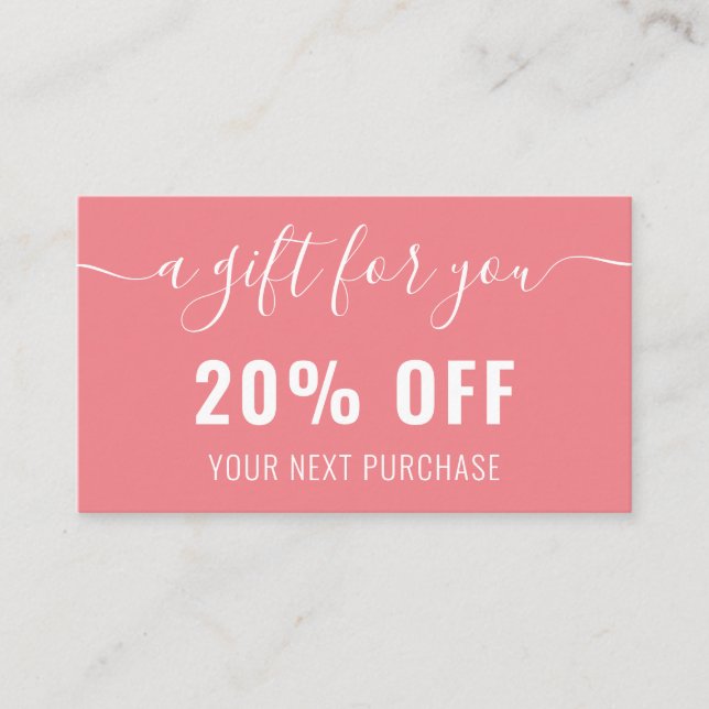 Elegant QR Code Business Promo Loyalty Pink White Discount Card (Front)