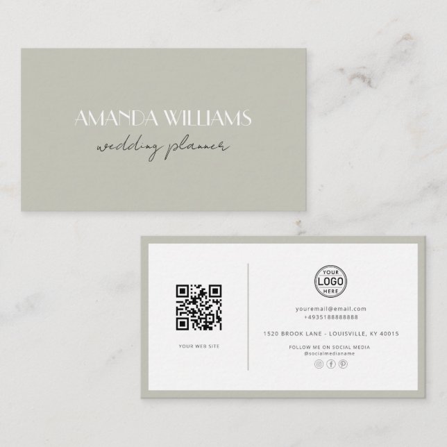Elegant QR Code Card Social Matcha Business Card (Front/Back)