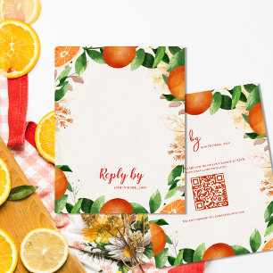 Elegant QR Code Citrus Orange Autumn Fall Wedding RSVP Card