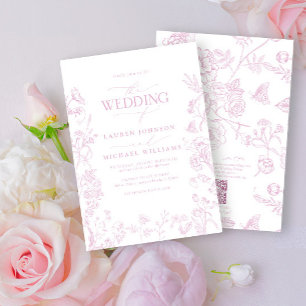 Elegant QR Code Dusty Rose Chinoiserie Wedding Invitation