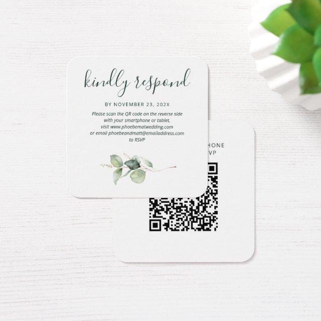 Elegant QR Code Eucalyptus RSVP Enclosure Card (Desk)