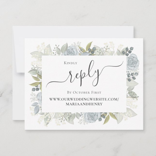 Elegant QR Code Floral RSVP Online Dusty Blue (Front)