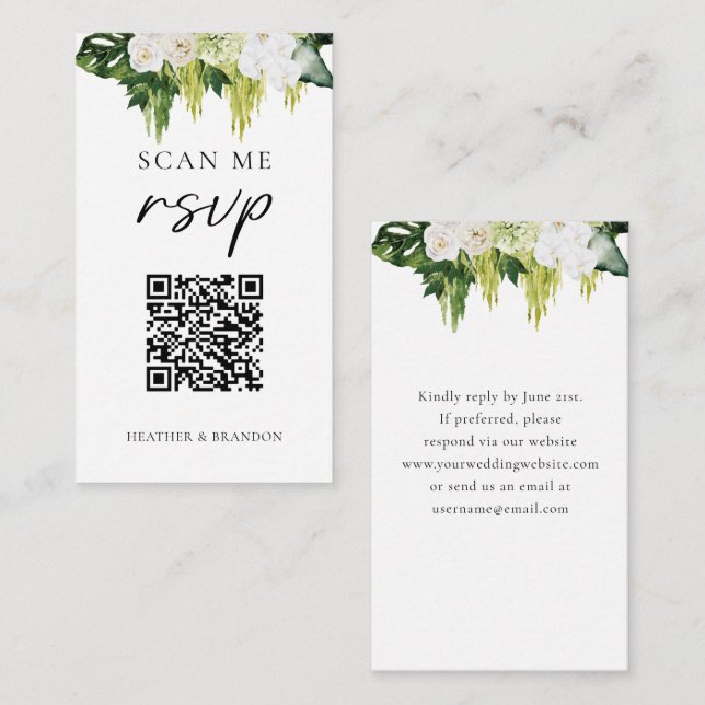 Elegant QR Code Greenery Wedding RSVP Enclosure Card (Front/Back)