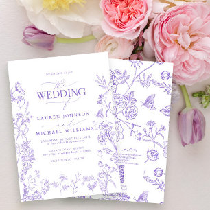 Elegant QR Code Lavender Chinoiserie Wedding Invitation