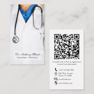 Elegant QR code OBGYN Obstetrician Gynaecologist B Business Card