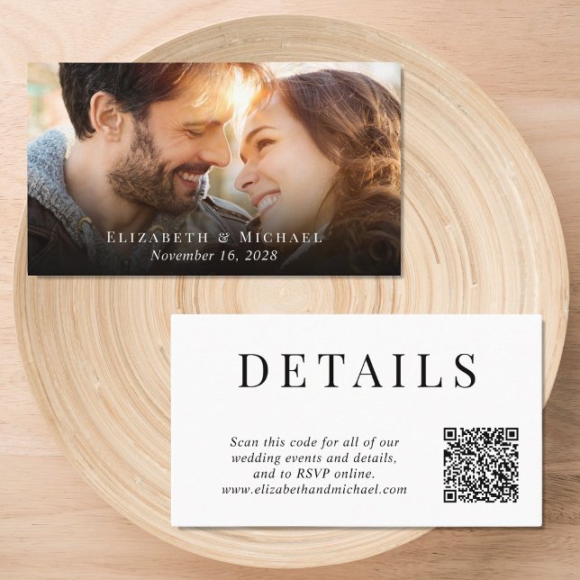 Elegant QR Code Photo Wedding Details Enclosure Card (Creator Uploaded)