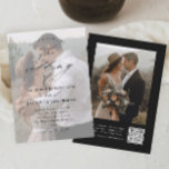 Elegant QR Code Photo Wedding Invitation<br><div class="desc">Elegant QR Code Photo Wedding invitation featuring elegant script calligraphy details and classic text overlay on a portrait vertical photo on the front. The back has a full bleed photo and RSVP details. Click the edit button to customise this design.</div>