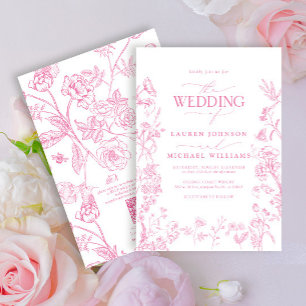 Elegant QR Code Pink Chinoiserie Wedding Invitation
