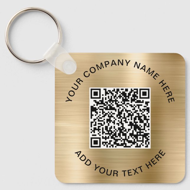 Elegant QR Code Promotional Gold Key Ring (Front)