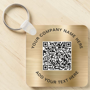 Elegant QR Code Promotional Gold Key Ring