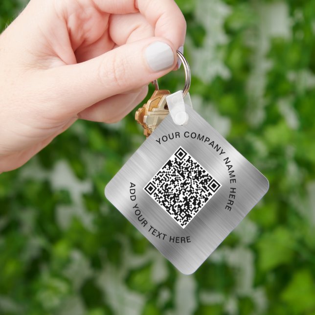 Elegant QR Code Promotional Silver Key Ring (Hand)