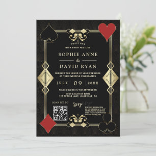 Elegant QR Code Roaring 20s Gold Art Deco Wedding  Invitation