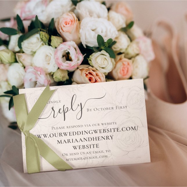 Elegant QR Code RSVP Online Blush Floral Wedding Enclosure Card (With space for your Wedding URL or link as well as stylish calligraphy script. )