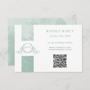 Elegant QR Code RSVP Pale Green Monogram Wedding