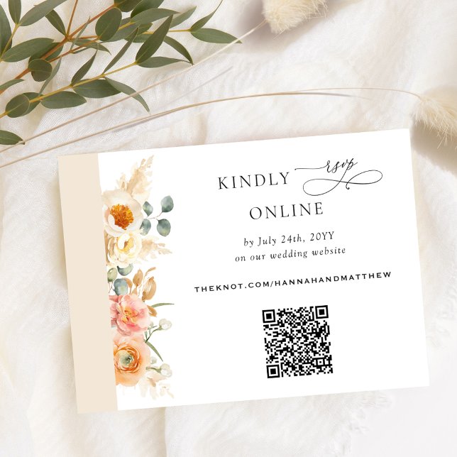 Elegant QR Code RSVP Peach and Champagne Wedding Enclosure Card (Creator Uploaded)