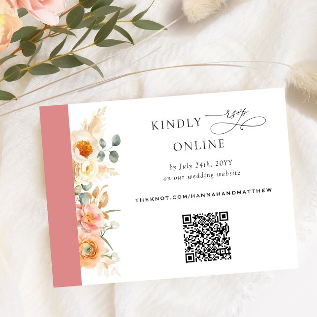 Elegant QR Code RSVP Peach and Coral Wedding Enclosure Card (Creator Uploaded)
