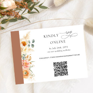Elegant QR Code RSVP Peach and Terracotta Wedding Enclosure Card