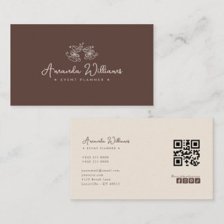 Elegant QR Code Social Media Brown Business Card