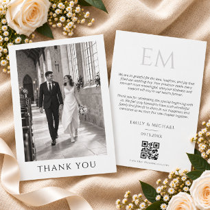 Elegant QR Code Wedding Photo Monogram Thank You Card