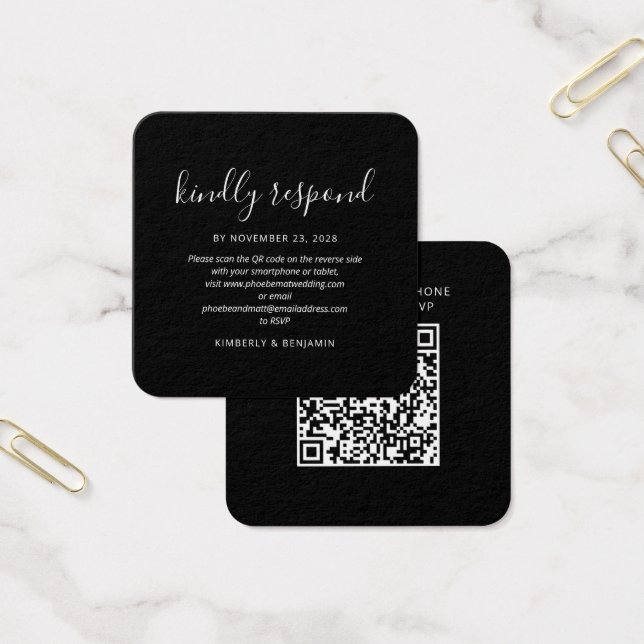 Elegant QR Code Wedding RSVP Mini Card (Office)