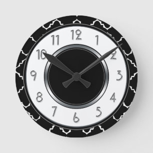 Elegant Quatrefoil Monogram - Black White Round Clock