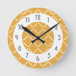 Elegant Quatrefoil Pattern - Gold White Round Clock