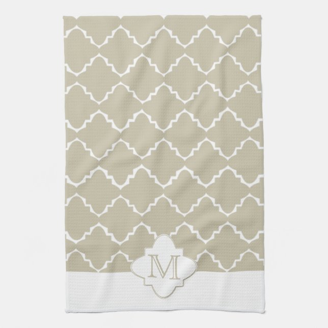 Elegant Quatrefoil Pattern - Latte White Tea Towel (Vertical)