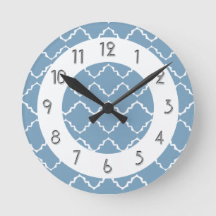 Elegant Quatrefoil Pattern - Lt Blue White Round Clock