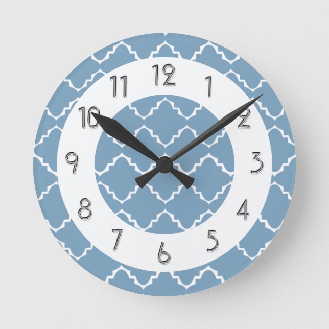 Elegant Quatrefoil Pattern - Lt Blue White Round Clock (Front)