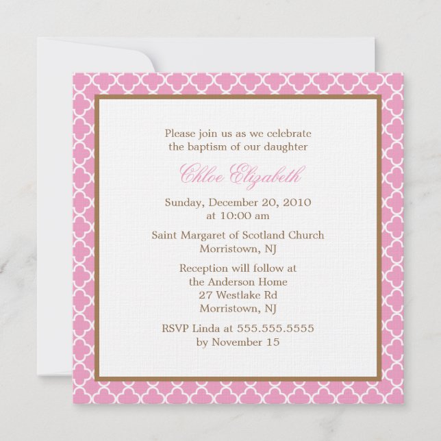 Elegant Quatrefoil Pattern {pink} Invitation (Front)