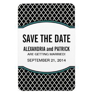 Elegant Quatrefoil Save the Date Magnet, Aqua Magnet