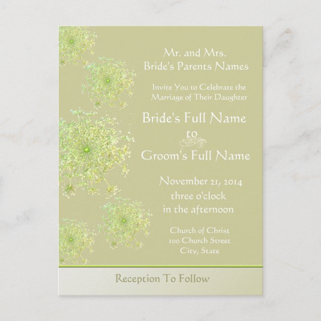 Elegant Queen Anne's Lace  Wedding Invitation (Front)