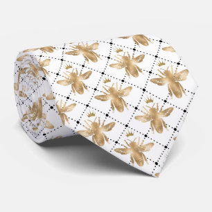 Elegant Queen Bee Honeycomb Pattern Neck Tie