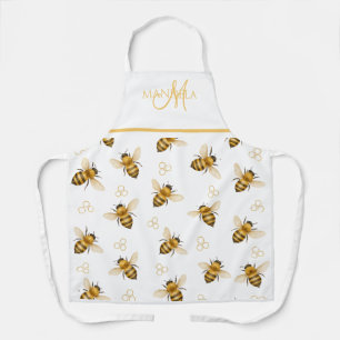 Elegant Queen Bee Monogram Cream Gold Apron