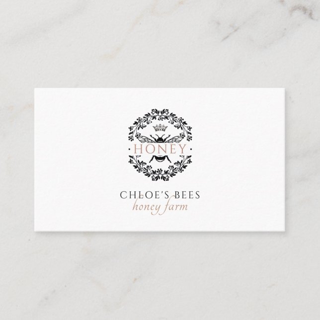 Elegant Queen Honey Bee Black White Gold Beekeeper Business Card (Front)