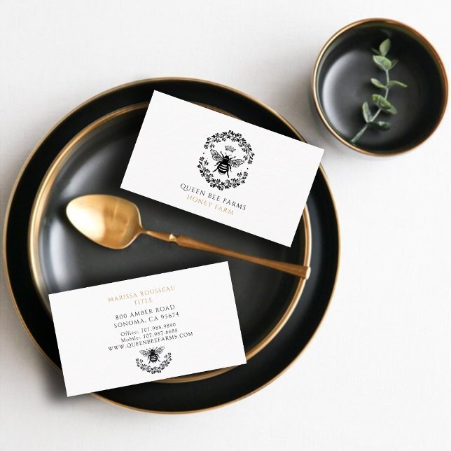 Elegant Queen Honey Bee Black White Gold  Business Card (Creator Uploaded)