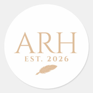 Elegant Quill Three Letter Monogram Est. Date Classic Round Sticker