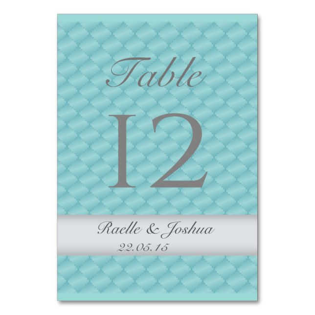 Elegant quilt teal silver wedding table number (Front)